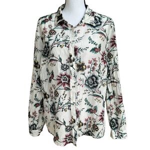 Loft Floral Cotton and Silk Long Sleeve Blouse Size XL